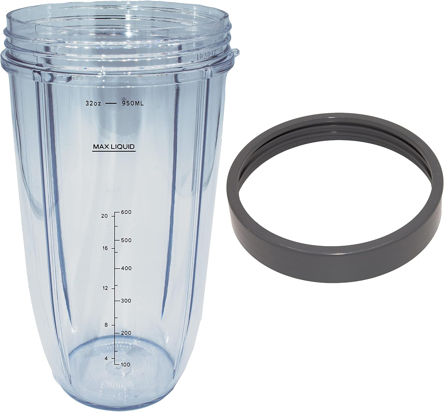 Blendin Replacement 32 Ounce Extra Large Cup Jar with Comfort Lip Ring, Compatible with Nutribullet 600W, 900W, NB-101B, NB-101S, NB-201, NBR-0601, NBR-1201, NB9-1301, 900 Pro Series Blenders