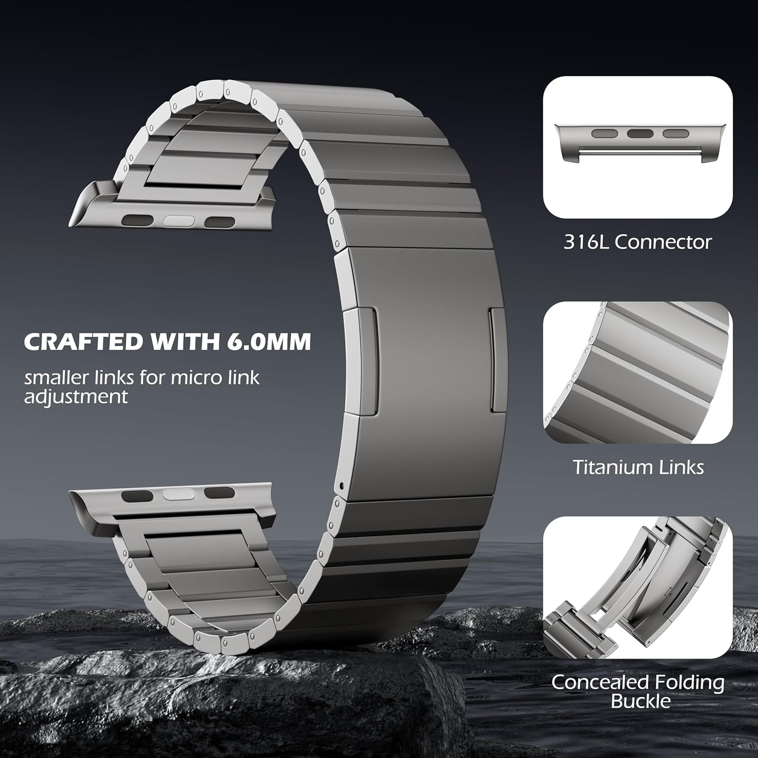 LULULOOK Black Titanium Band for Apple Watch Ultra 3 - Ultra 2 49mm, DLC Scratch-resistant Coating Adjustable Replacement iWatch Strap w/Foldover Clasp for Men