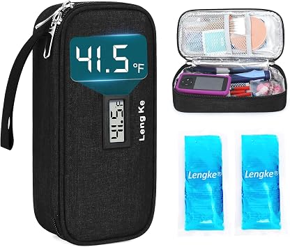 Leng Ke Insulin Cooler Travel Case TSA Approved, Insulin TravelCase Temperature Display for Insulin Pen Supplies, Medication TravelCase for Travel Daily Life, Insulin Pen Cooler Travel Case