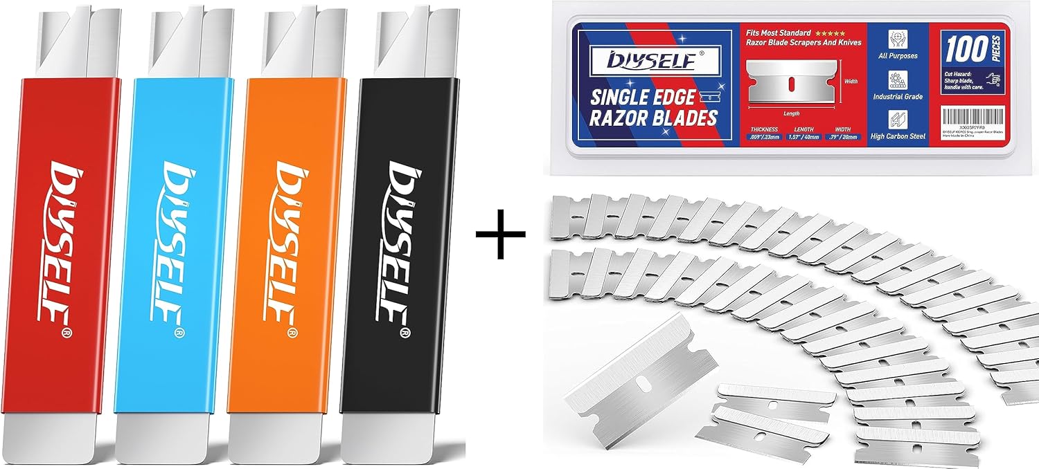 DIYSELF Box Cutters, 4 Pack Small Box Cutter Retractable and 100 Pcs