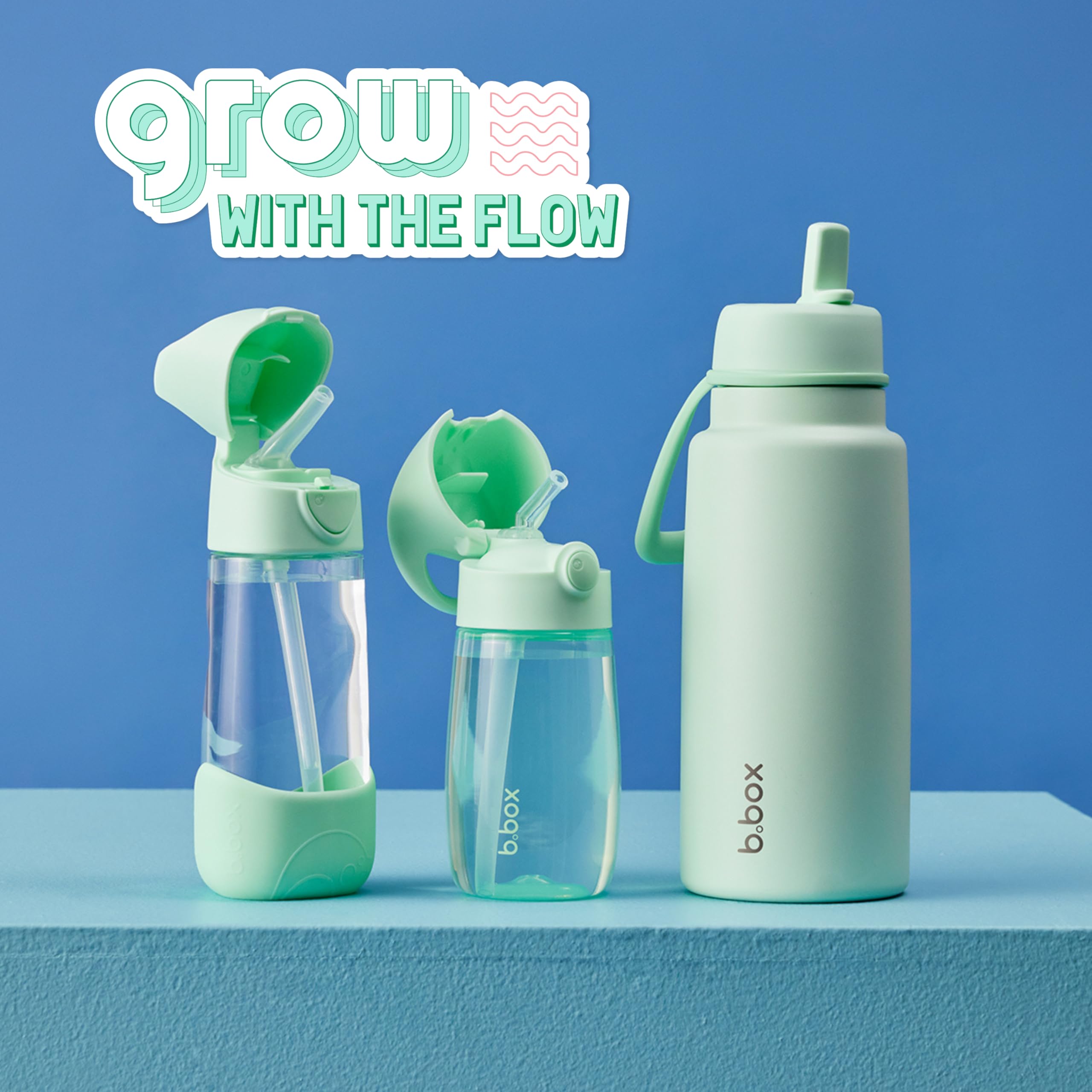 b.box Gourde pour Enfant Junior | Gourde à Paille pour Enfant à Prise Facile et Couvercle Antifuite | Gourde pour Fille et Garçon | Adaptée aux Enfants, Paille en Silicone à Écoulement Libre | 380 ml