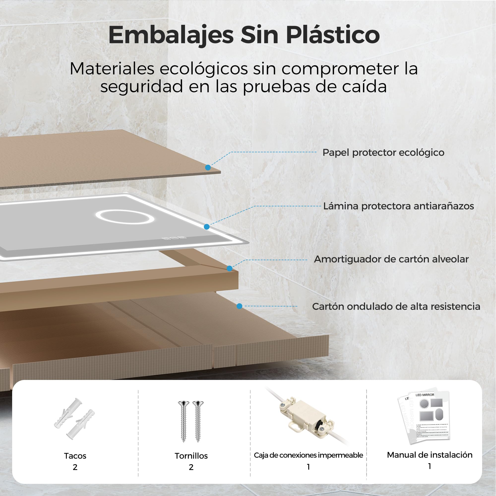 STARLEAD 60x80cm Espejo Baño con Luz LED, Aumento 5X y Antivaho | Regulable, 3 Colores 3000K-6500K, Memoria, IP44, Vidrio Templado, CRI>90, Control Táctil, Montaje en Pared