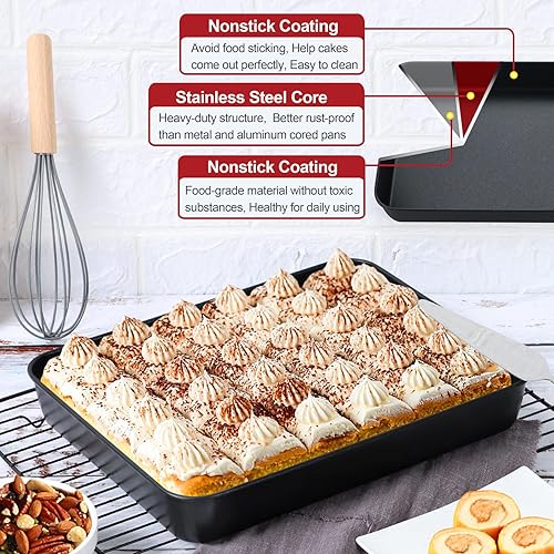 Miniatura 4 de P&P CHEF Sartén para horno tostador con tapa, bandeja rectangular antiadherente para hornear y asar, núcleo de acero inoxidable y cubierta de
