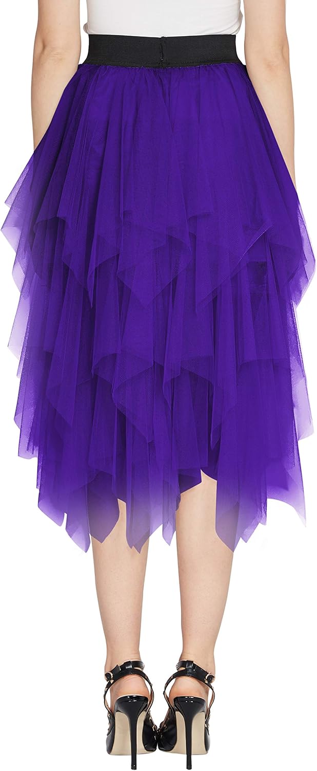 Women's Elegant Mesh Layered Tulle Skirt Sheer Tutu Midi Skirt (Deep Purple, L) - Image 7