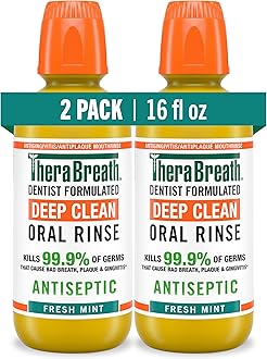 TheraBreath Deep Clean Mouthwash, Antiseptic Benefits, Fresh Mint Flavor, Dentist Formulated, Alcohol Free, 16 fl oz (Pack of 2)