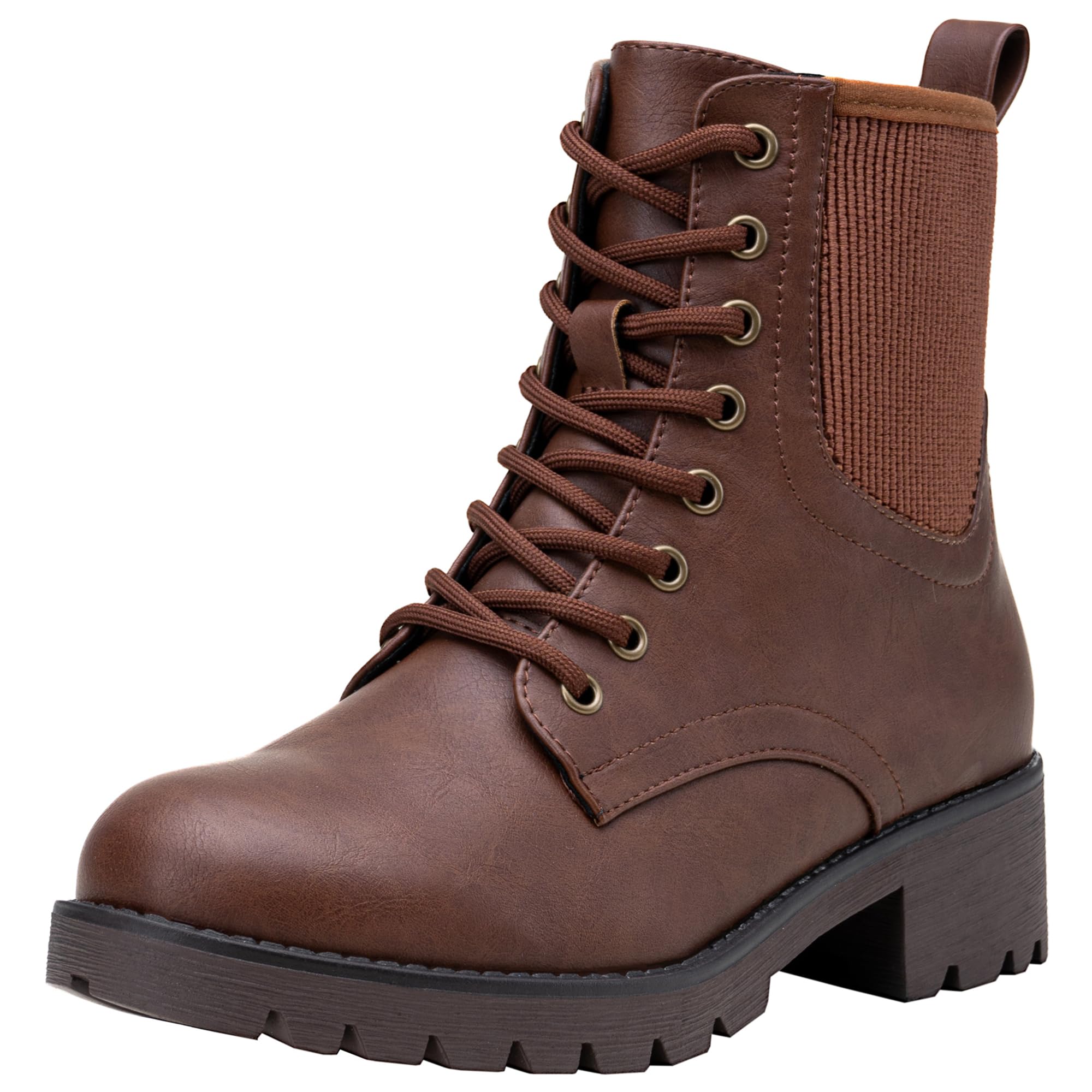 Vepose Women's Lace Up Combat Ankle Boots with Zipper and Lug Sole