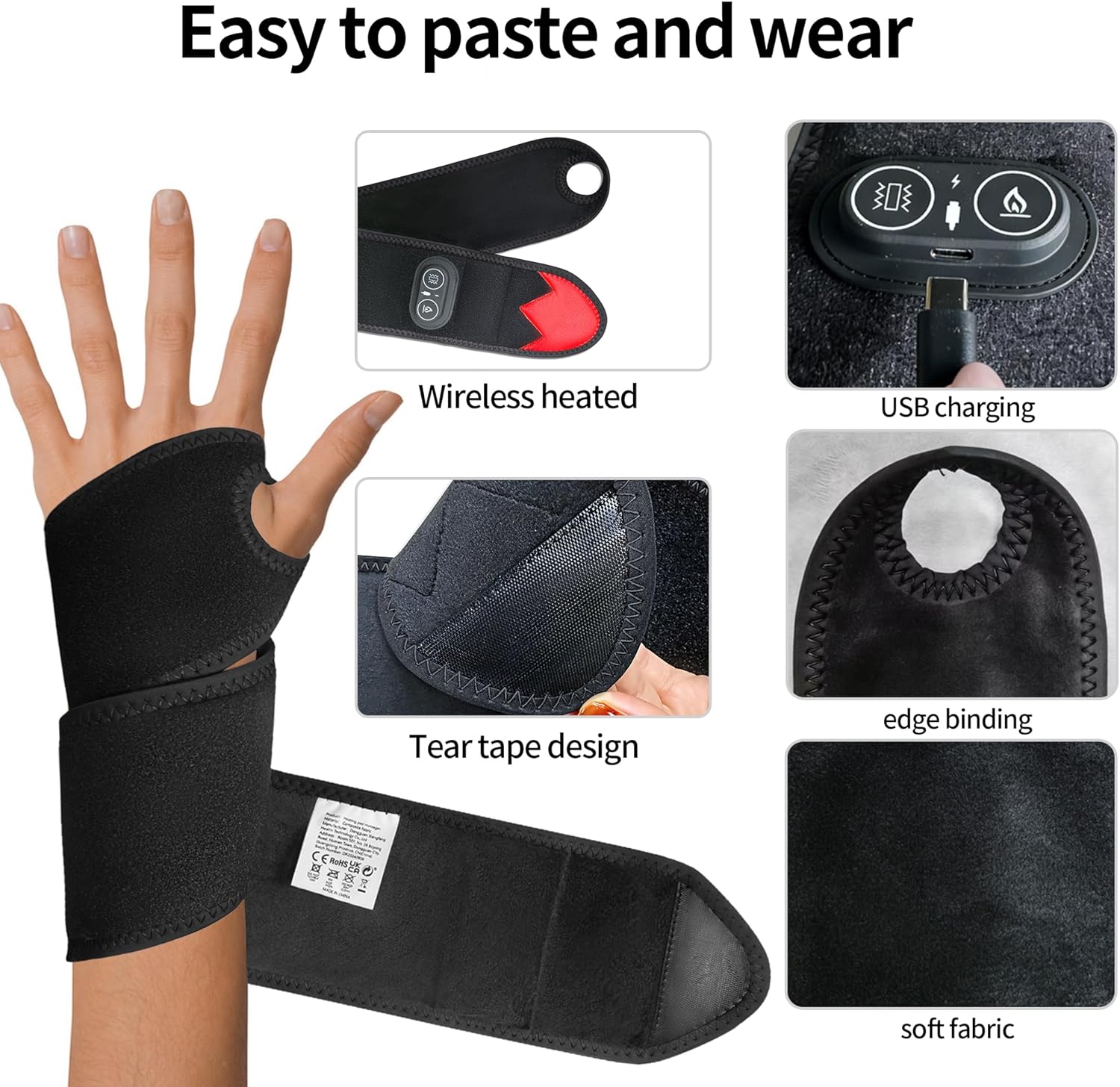 Cordless Wrist Heating Pad Massager, Red Light Heated Wrist Wrap with 3000mAh Battery, 3 Vibration and Heat Settings, Heated Hand Wrap for Arthritis, Carpal Tunnel Relief