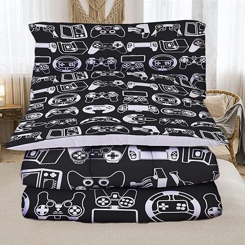 Miniatura 6 de Sunnycitron Juego de ropa de cama gamer para niños y adolescentes, juego de edredón con control de juegos, decoración de habitación de cama, tamaño