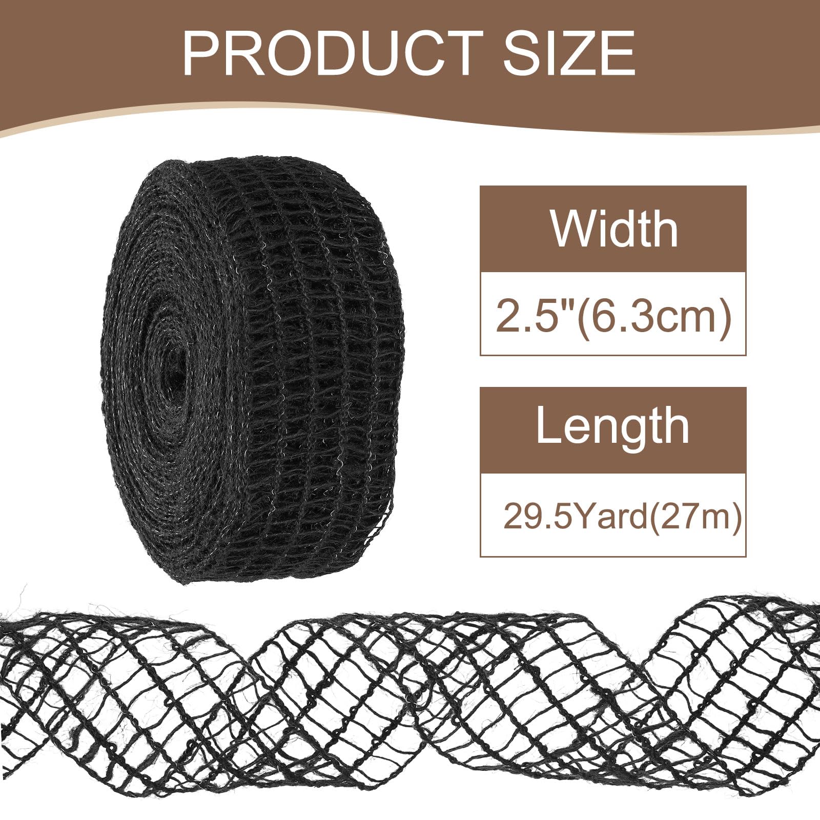 PATIKIL Nastro di iuta naturale in tessuto di iuta, 6,3 cm x 27 m Rotoli di nastro intrecciato in lino per Natale Halloween Festa di matrimonio Fai da te Artigianato Nero
