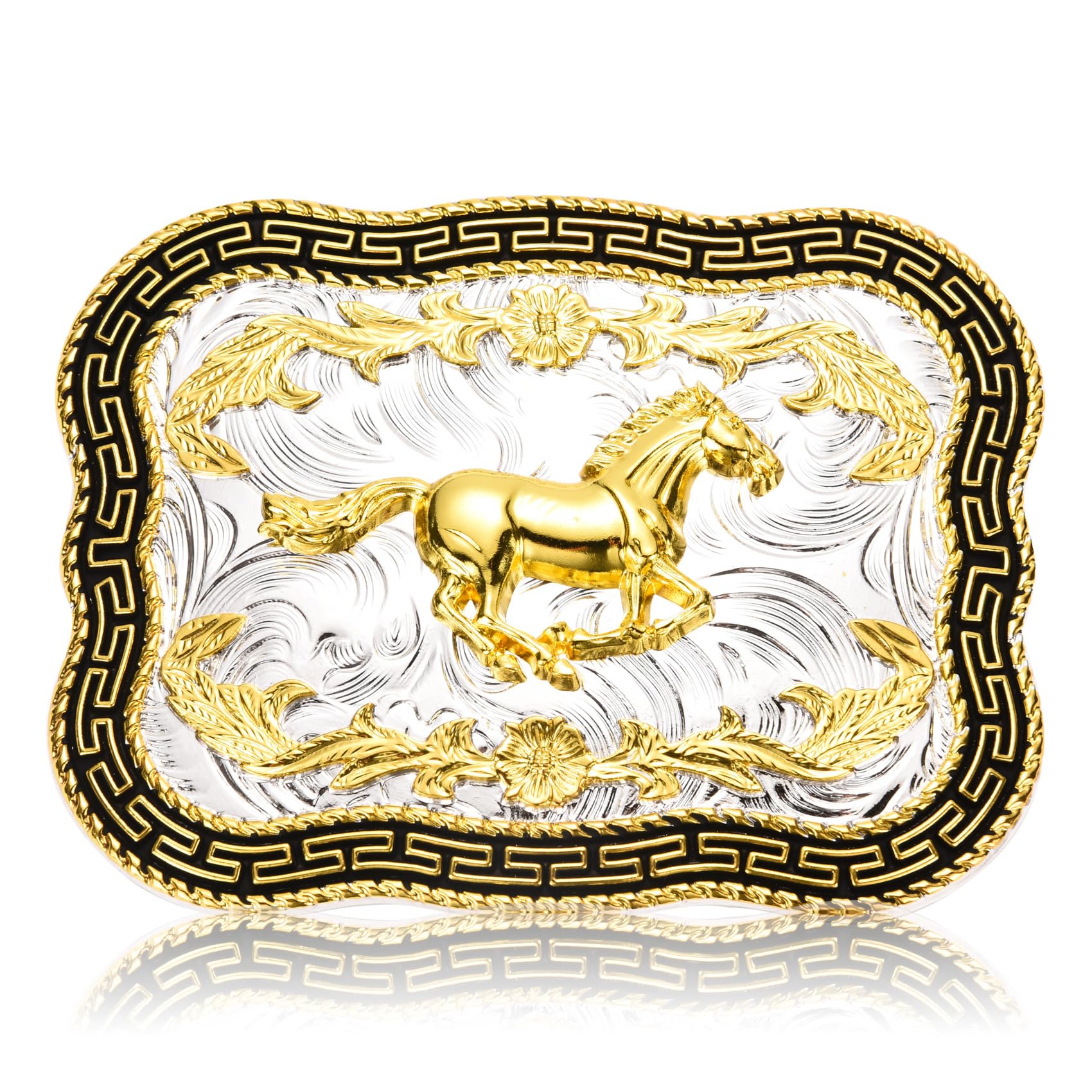 BBOTEN Western Horse Belt Buckle for Men Women, Cowboy Scorpion Belt Buckles Golden Floral Engraved Texas Belt Buckle