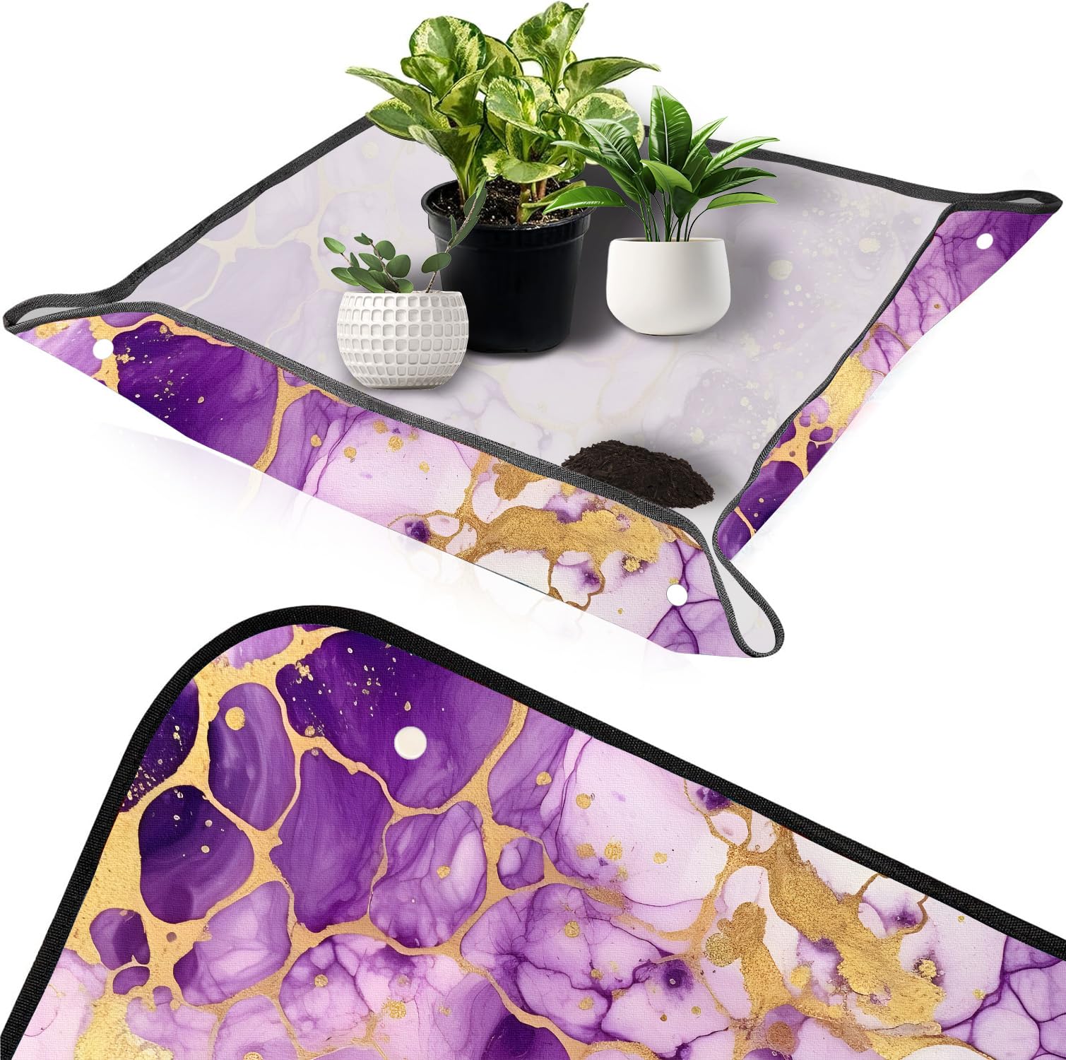 Large Repotting Mat for Indoor Plant 39.4"x39.4" Marble Soil Change Mat Waterproof Planting Tray Foldable Succulent Potting Mat Gardening Gifts for