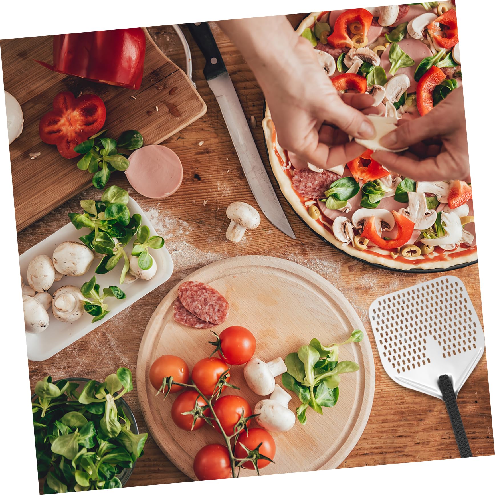 FUNOMOCYA Heavy Duty Pizza Transfer Shovel Long Handle Baking Tool Aluminum Alloy Cake Peel Holes Non-slip Grip for Easy Handling