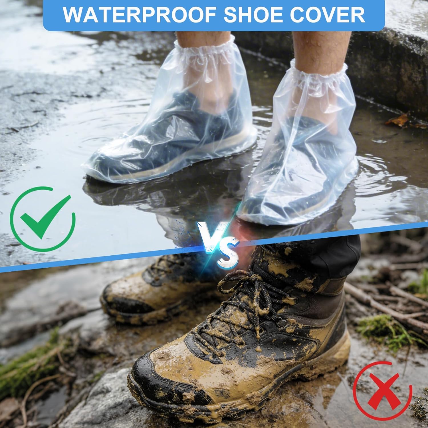 24Pcs Waterproof Shoe Covers for Rain - Disposable Plastic Rain Shoe Covers - Non-Slip Indoor Outdoor Rain Cover for Shoes,Plastic Overshoes for Men Women (clear, Medium) - Image 3