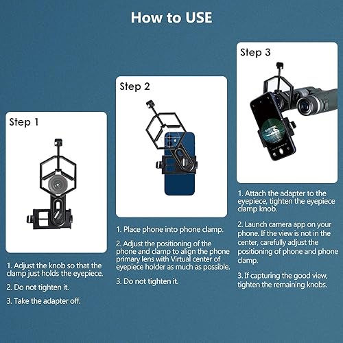 Miniatura 6 de VANKEY Soporte de teléfono para telescopio grande, adaptador de teléfono de metal para telescopio, monocular, binocular, compatible con iPhone,