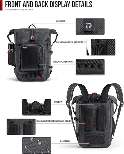 Miniatura 3 de Mochila impermeable para motocicleta, bolsa seca con cierre superior enrollable para kayak, viajes, surf, canotaje, pesca, campamento (fibra de