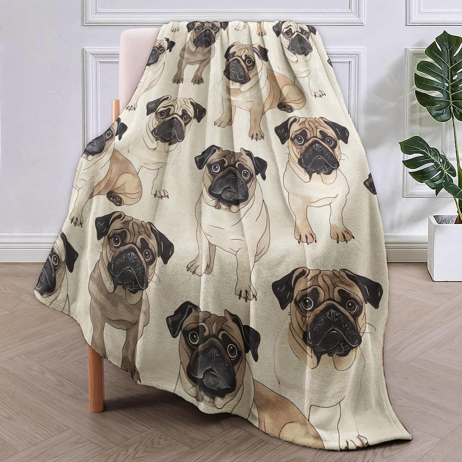 Cute Pug Dog Blanket,Dog Lovers Flannel Throw Blankets,Soft Warm Lightweight Cozy Plush Animal Pugs Throws for Bedroom Sofa Office Home Decor Gifts for Women Kids 60"x50"