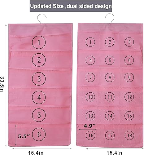 Miniatura 8 de Ymemok Organizador de armario de doble cara con bolsillos de malla para colgar, para ropa interior, brasier, calcetines, accesorios con percha,