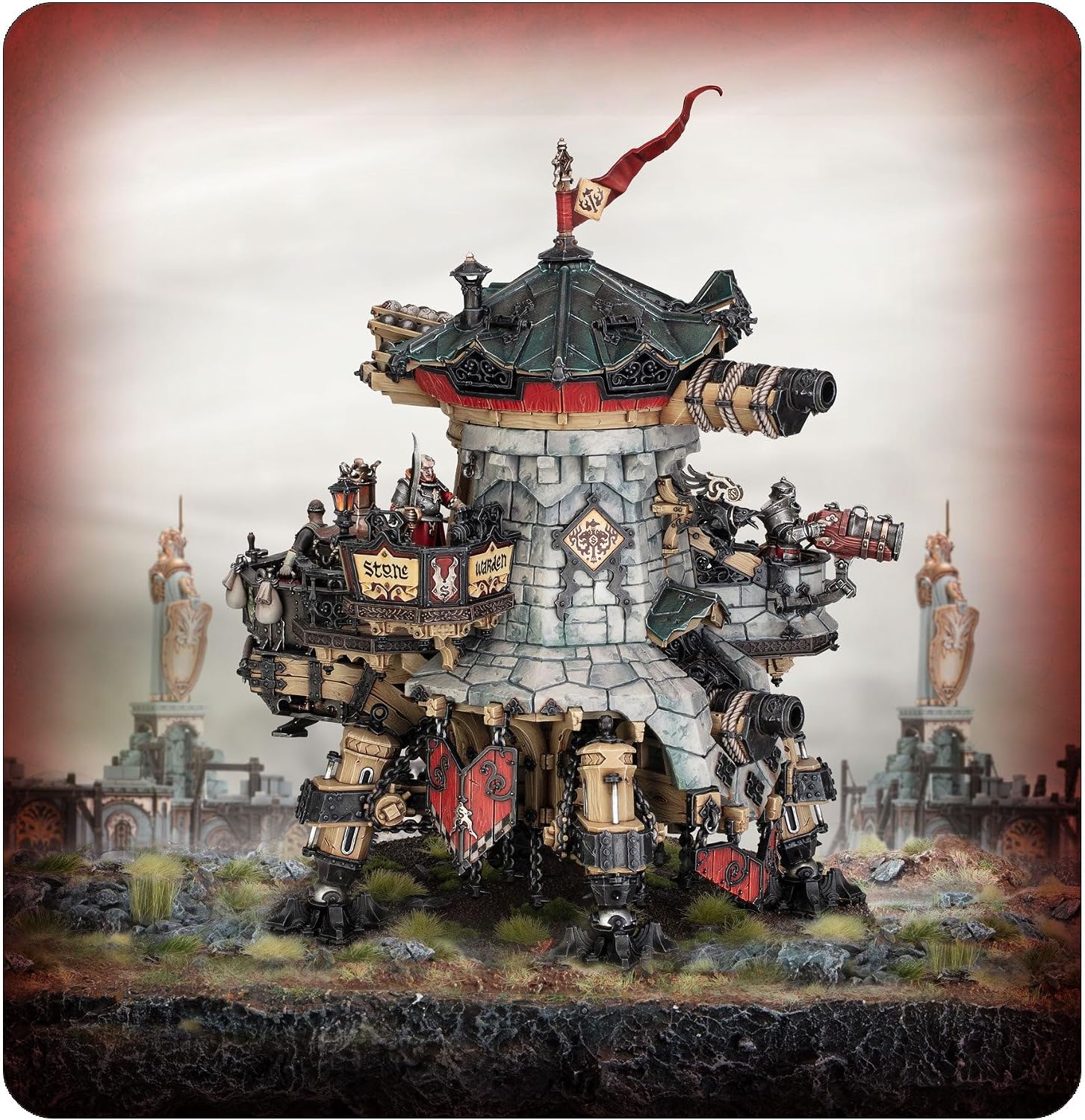 Warhammer Age of Sigmar: Cities of Sigmar Cannonade Cogfort/Conqueror Cogfort – 244-Piece Multipart Plastic Miniature Kit with 160mm Round Base & Transfer Sheet