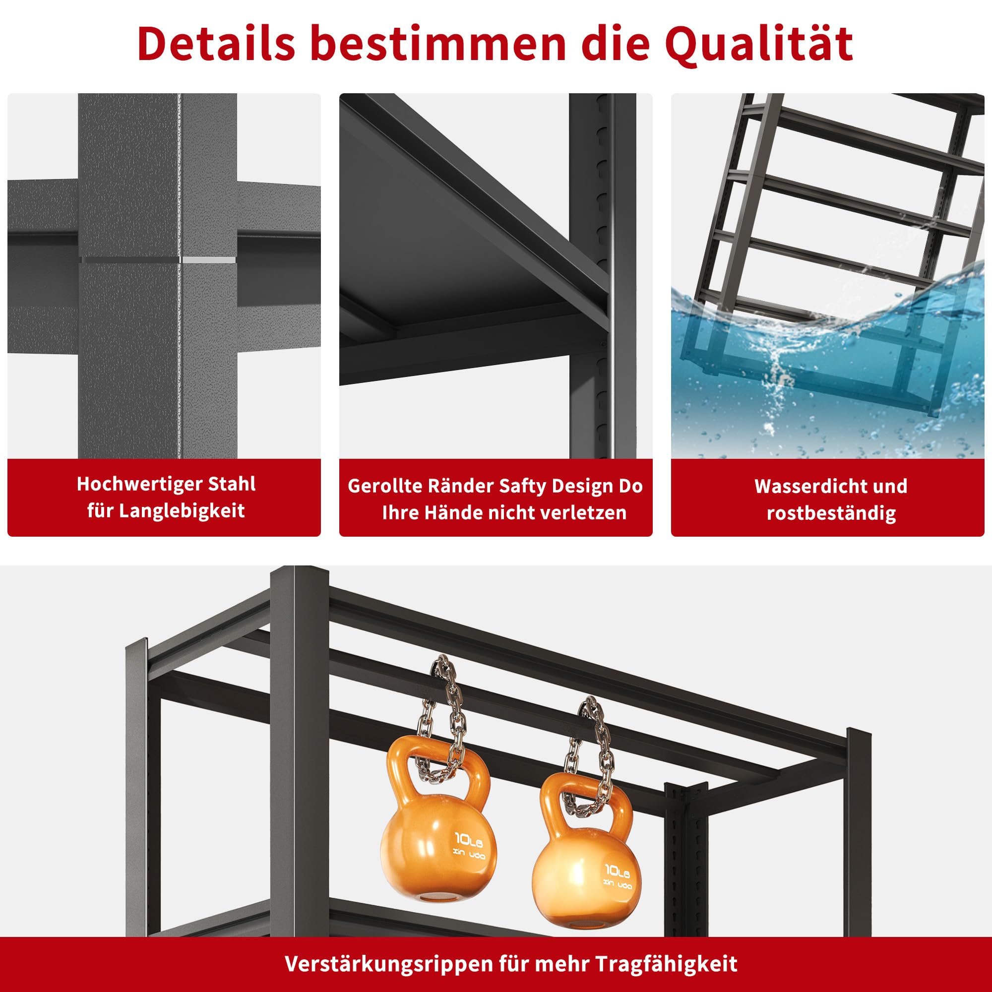 vutizal Regał do dużych obciążeń, metalowy regał do piwnicy, nośność 650 kg, regulacja wysokości, do magazynu, wyposażenia warsztatu, 180 x 90 x 40 cm, wytrzymała przestrzeń do przechowywania
