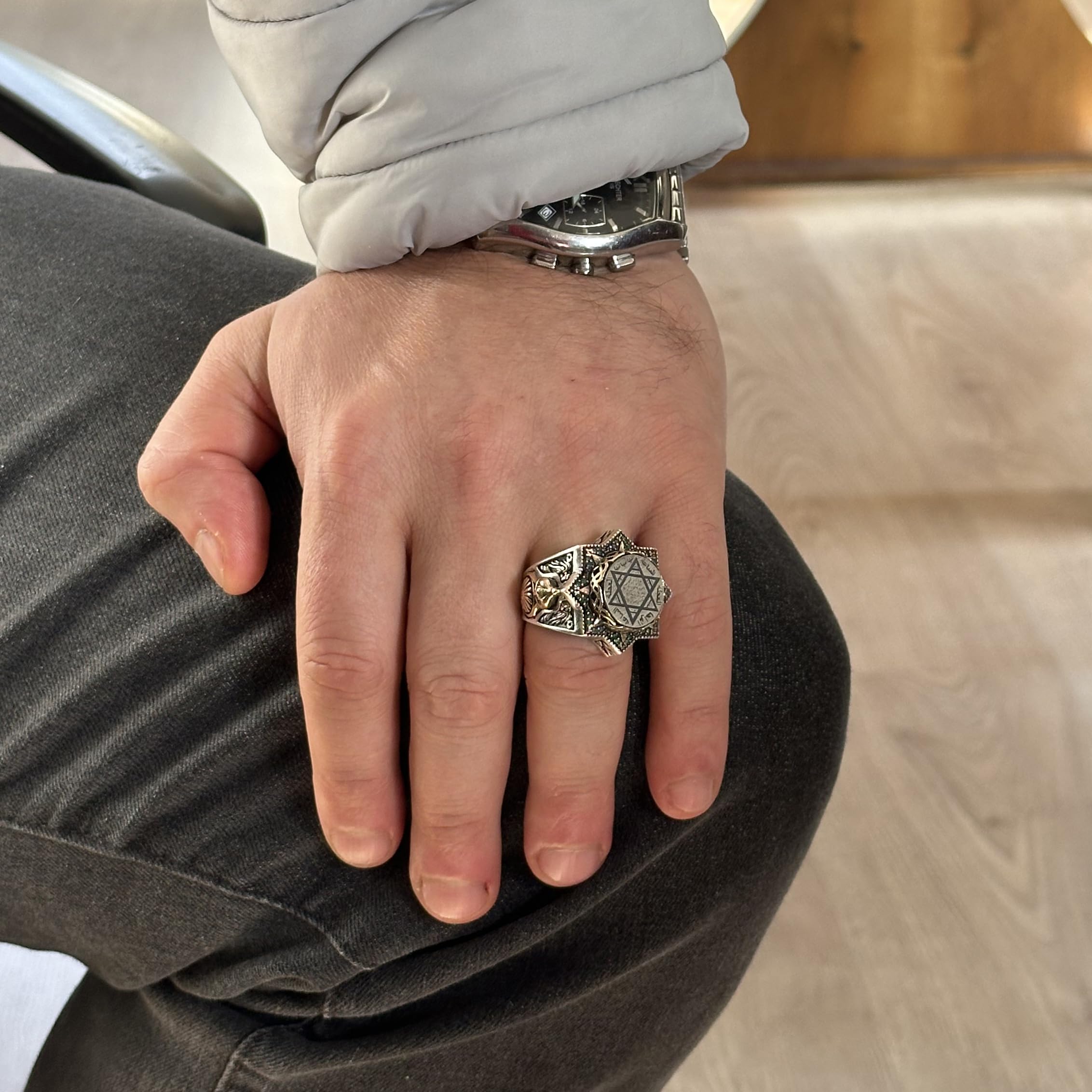 KAMBO Anillo de plata de ley 925 K para hombre, estrella de David, anillo de Salomón (tamaño: 11), plata de ley de bronce, sin piedras preciosas, de Bronce, Sin piedras preciosas