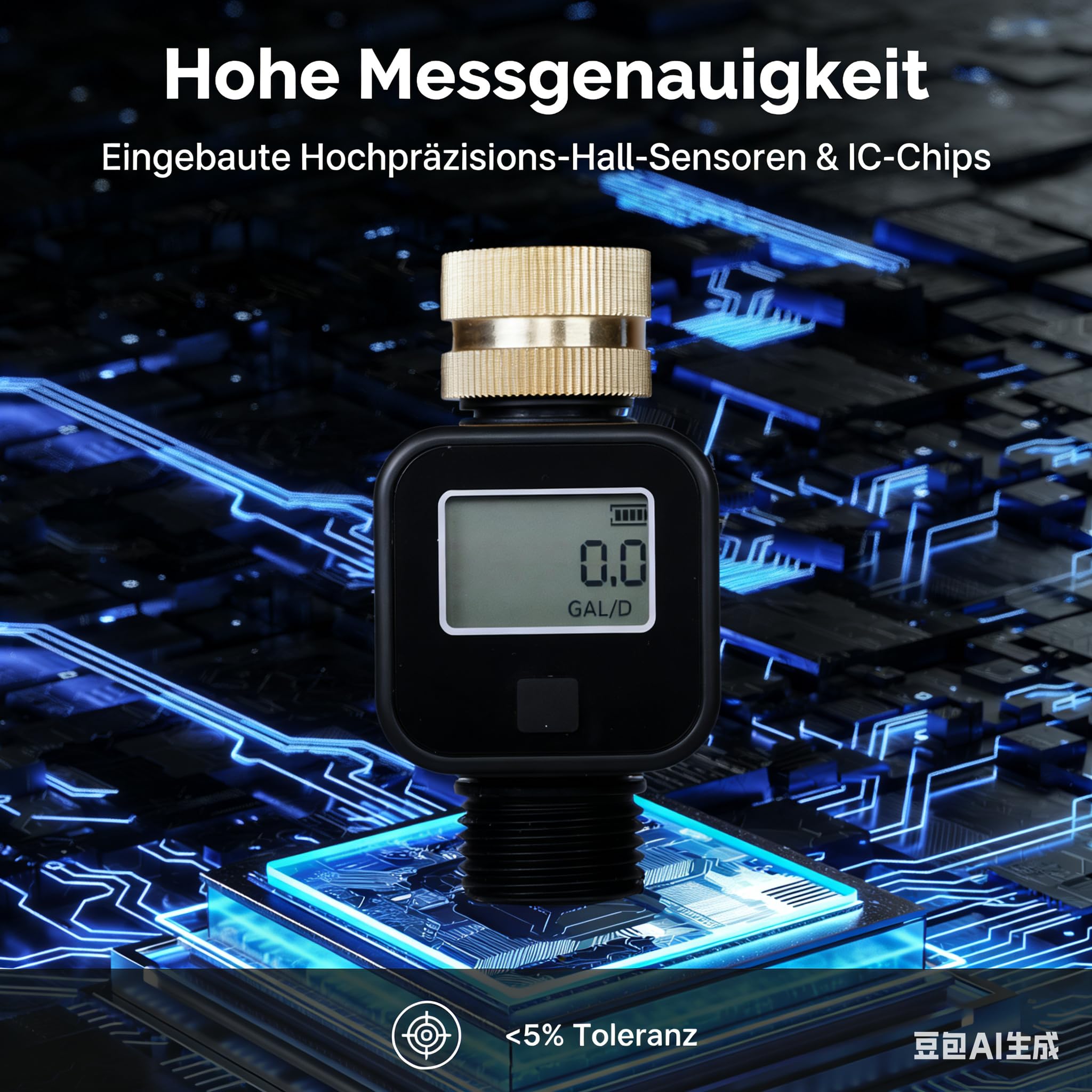 Wassermengenzähler, Wasserzähler, Digitaler Wasserzähler, Durchflussmesser Wasser mit Messing Gewinde, Gartenwasserzähler mit 4 Messmodi, hohe Genauigkeit Wasseruhr, für Gartenbewässerung im Freien