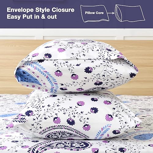 Miniatura 3 de JSD Juego de sábanas de cachemira púrpura de 6 piezas, tamaño King, sábanas de microfibra suave estampada con 4 fundas de almohada con bolsillo