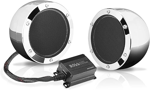 BOSS Audio Systems MC720B - Altavoces estéreo de 4 pulgadas para motocicleta y sistema de sonido amplificador Resistente a la intemperie Bluetooth