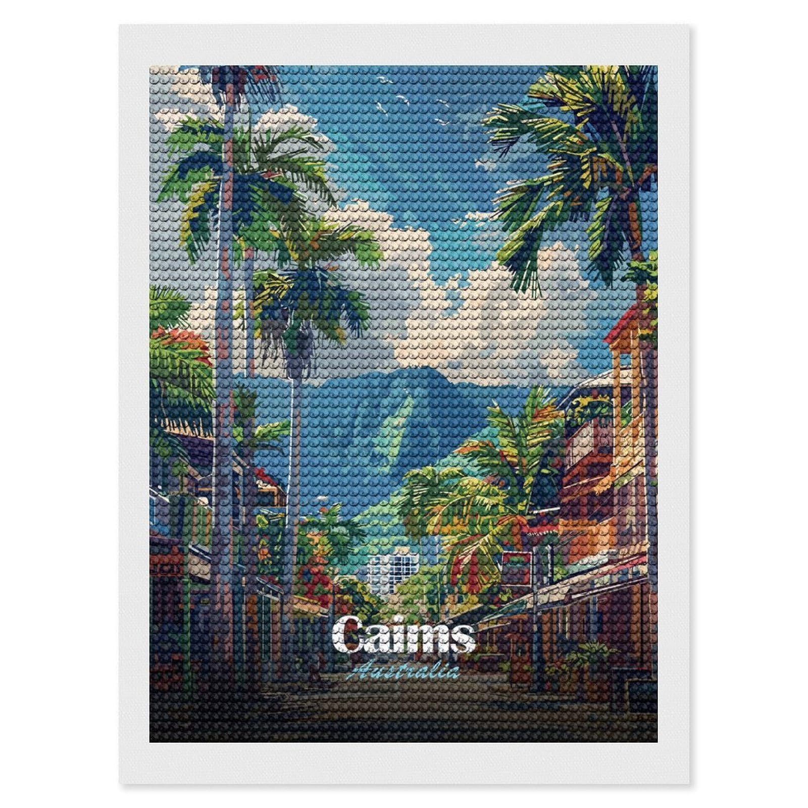 Junmoney Cairns Australia Travel Diamond Painting Kit 12"x16", for Women, Simple to Start, Bedroom Decor, Christmas Gift, Good for Quiet Evenings