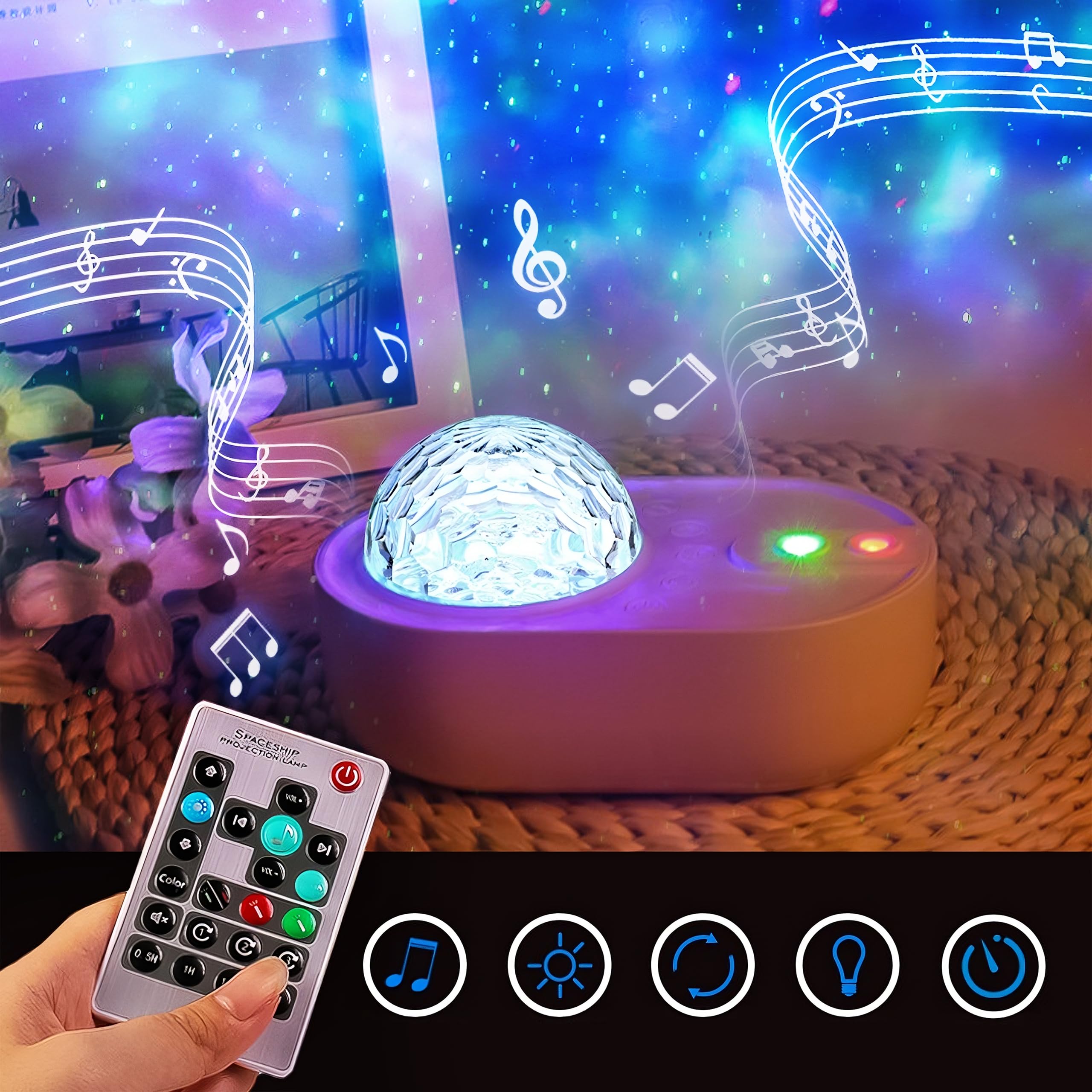 Retoo Proyector de cielo estrellado, luz nocturna con altavoz de música Bluetooth, proyector de luz de estrellas con mando a distancia, Galaxy Planetarium, lámpara de estrella para decoración