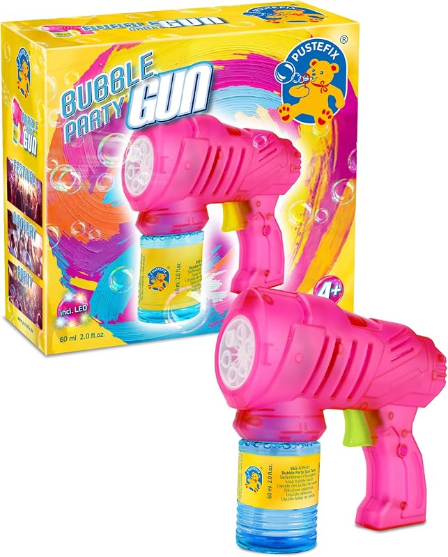 PUSTEFIX Bubble Party Gun I Seifenblasenpistole I 60 ml Flüssigkeit I Made in Germany I Für Hochzeit, Kindergeburtstag & Polterabend I Für Kinder & Erwachsene