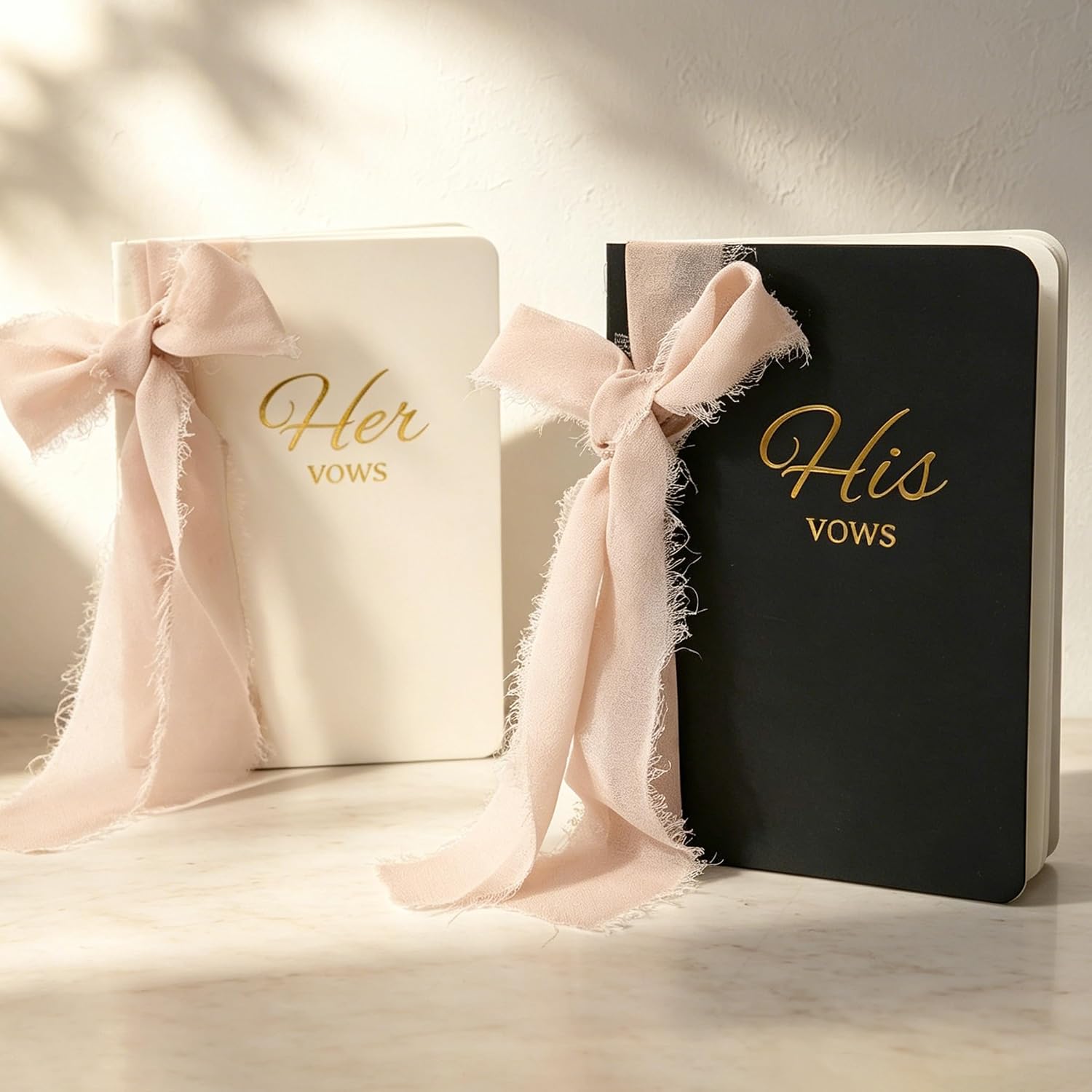 Wedding Vow Books His and Hers, Soft Touch Cover with Ribbon & Gift Box, 28 Lined Pages, Premium Elegant Keepsake for Bride & Groom Ceremony, Wedding Gift & Registry Must-Haves (Black & Ivory)