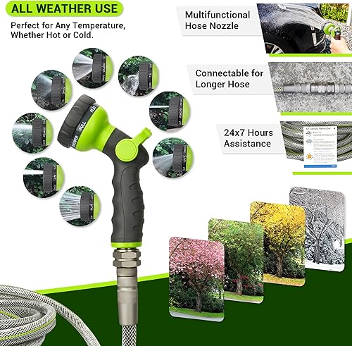 Miniatura 4 de Manguera de jardín flexible de 100 pies, tubo de manguera de agua para exteriores de 100 pies, resistente no expandible, 12 pulgadas x 100 pies,