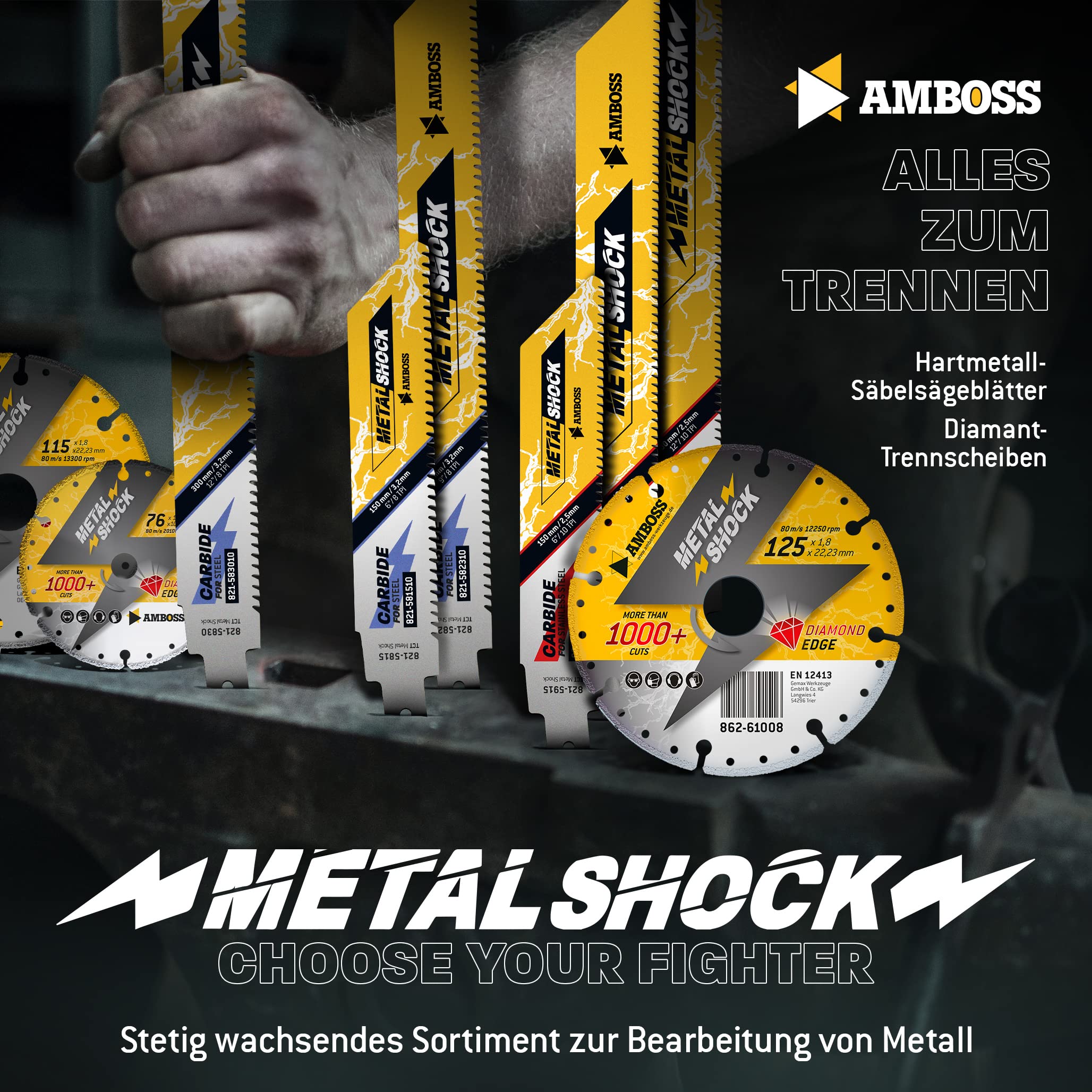AMBOSS METAL SHOCK - 10 x brzeszczot do piły szablastej długość 230 mm / 10 ZpZ - idealny do odrywania/ montażu / demontażu/budowy rur - nadaje się do stali nierdzewnej oraz stali (rury/profile/nośniki) oraz rur żeliwnych