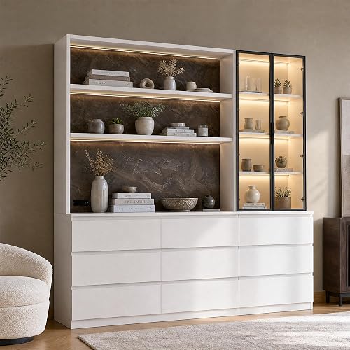 Homsee 2-Piece Lighted Kitchen Pantry Cabinet, 9 Drawers & Charging