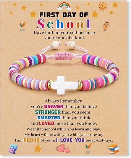 First Day of School Gifts Matching Bracelets for Women Girls Mother and Daughter Beaded Bracelet Multicolor Bead Stretch Back to School Gift I Love You Engraved Christmas Birthday Jewelry