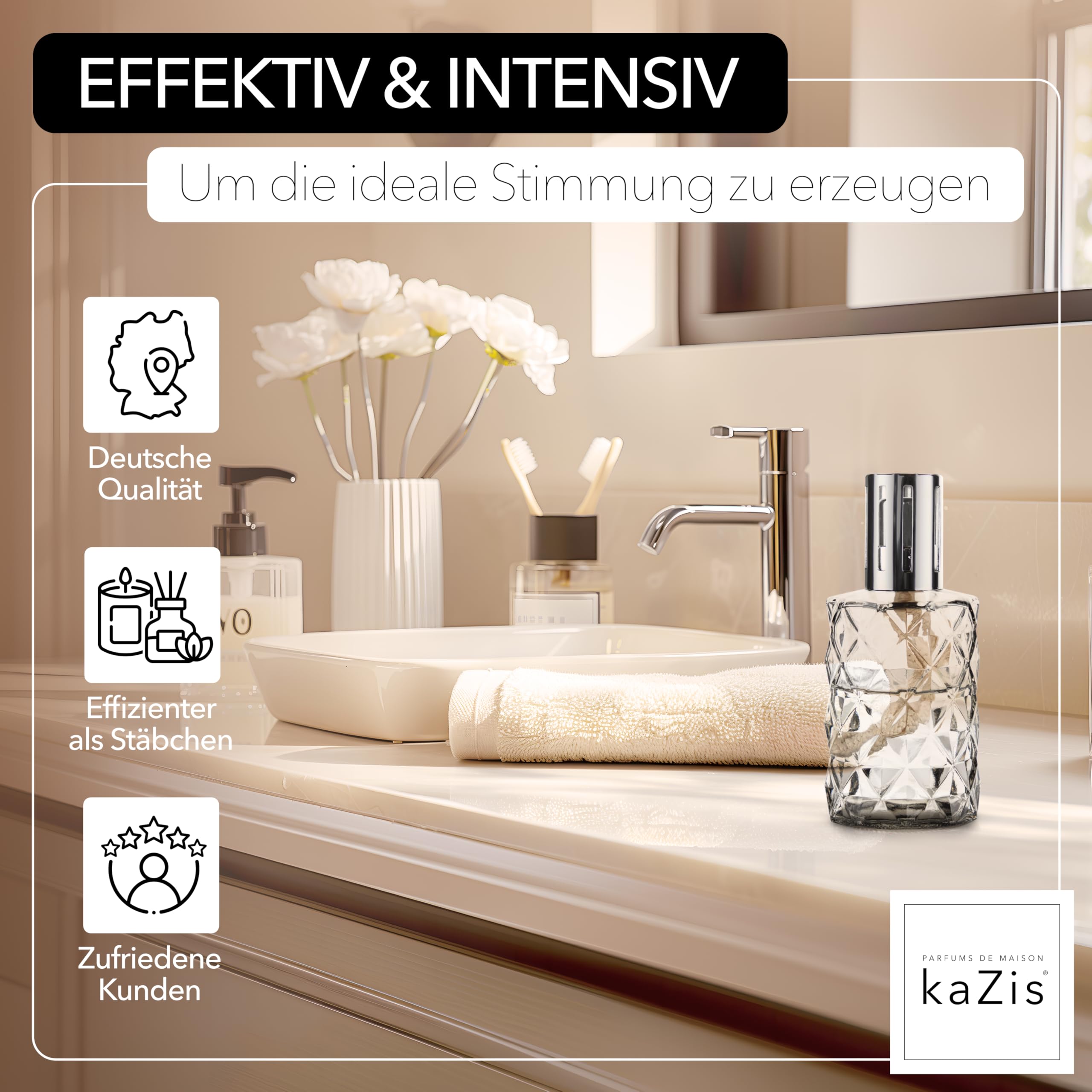 KAZIS® I Katalytische Lampe I Duftlampe I Glas I XXL I 400 ml Inhalt I graue Rauten