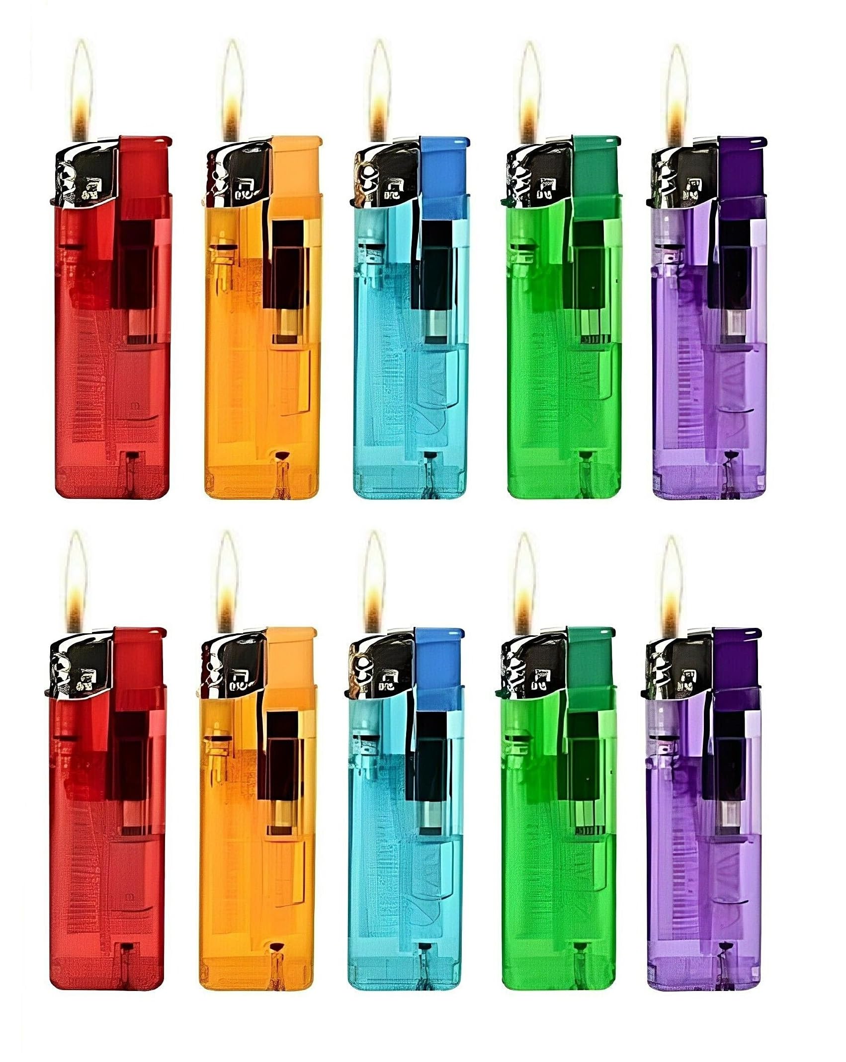 ezkart | Pack of 10 - Multipack Assorted Coloured Lighters with Adjustable Flame Lighter (10)