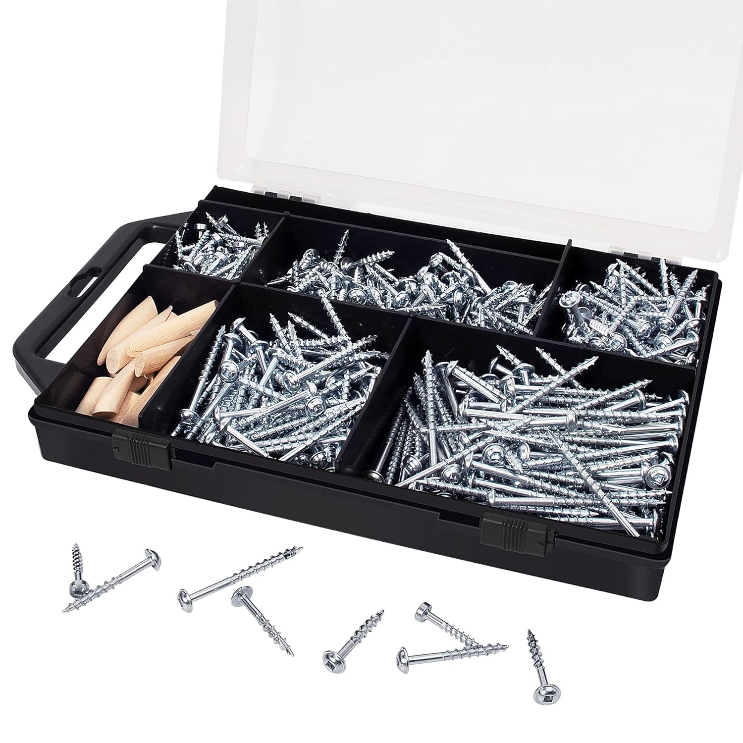 470pc Pocket-Hole Jig Accessories Set,Including 450pc 5 Sizes Pocket Hole Screws,20pc Wooden Plugs and 1pc Free 3/8-inch Step Drill bit - Easy Driving and Self-Tapping Small Screw Woodworking Tools: Industrial & Scientific