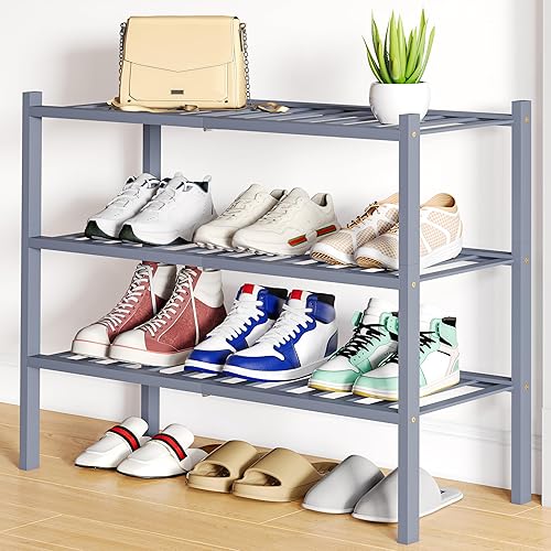 Miniatura 92 de Smiry Estante para zapatos, organizador de zapatos de bambú de 2 niveles, estante de almacenamiento de zapatos de madera apilable independiente para