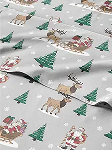 Split King Christmas Santa’s Sleigh Sheet Set - Holiday Xmas Pattern Bedding Set - Deep Pockets - Snug Fit - 5 Piece - Wrinkle Free - Cozy Festive Winter Holiday Sheets for Women, Men, Kids & Teens