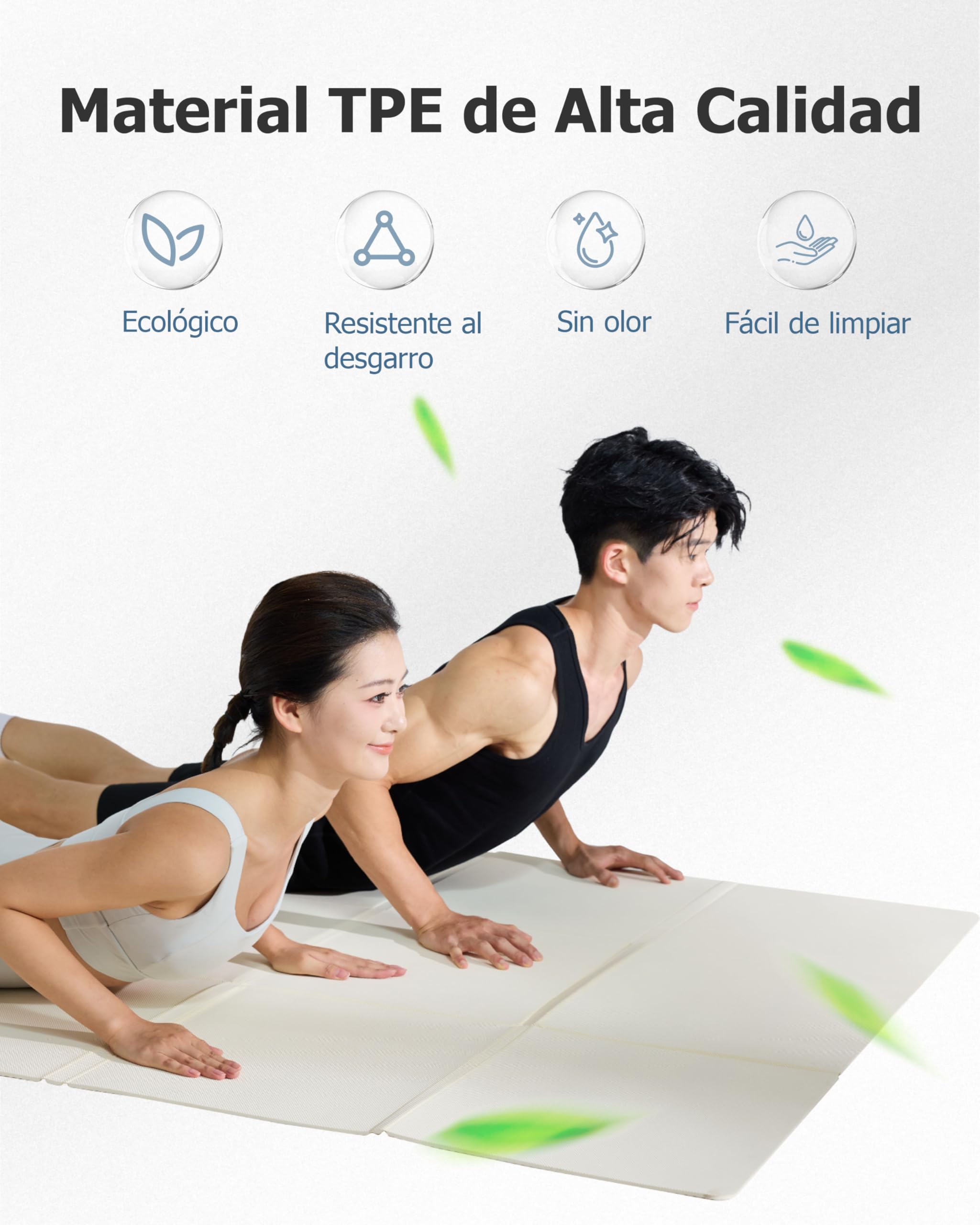 Esterilla de yoga plegable, antideslizante, portátil, esterilla de fitness 200 x 130 x 5 mm, esterilla de gimnasia para pilates, camping, deportes, viajes, TPE, plegable, esterilla de ejercicio