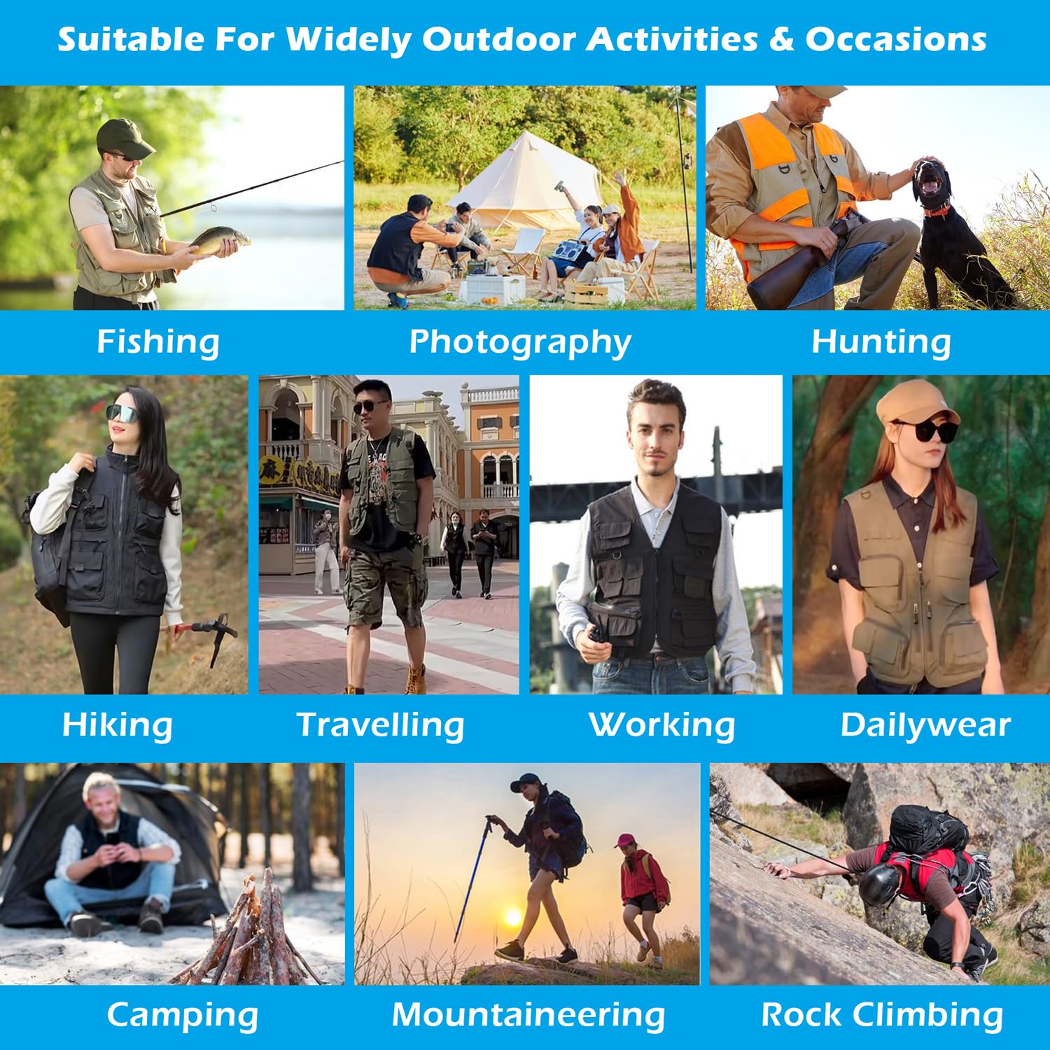 Herren Outdoor Casual Weste mit Vielen Taschen, Herren Sommer Multifunktions Ärmellos Baumwolle Weste Geeignet für Angeln Camping Jagd Fotografie Wandern