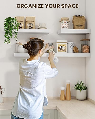 Miniatura 5 de Marsmiles Estantes flotantes de 31.5 pulgadas para pared, estantes de madera con soportes invisibles, juego de 2, estantes rústicos de pared para