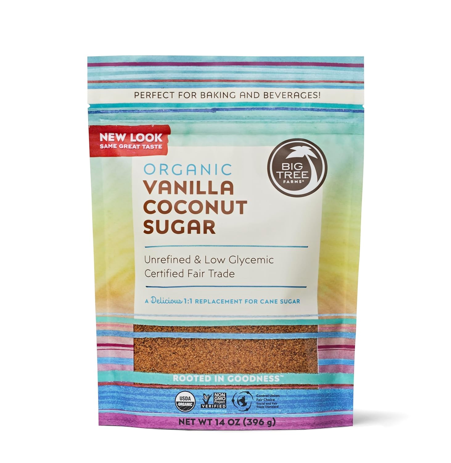 Big Tree Farms Organic Vanilla Coconut Sugar - Coconut Palm Sugar, Unrefined, Fine Crystals, Cane Sugar Replacement, Coconut Blossom Nectar, Vegan, Perfect for Baking - 14 Oz (Pack of 3)