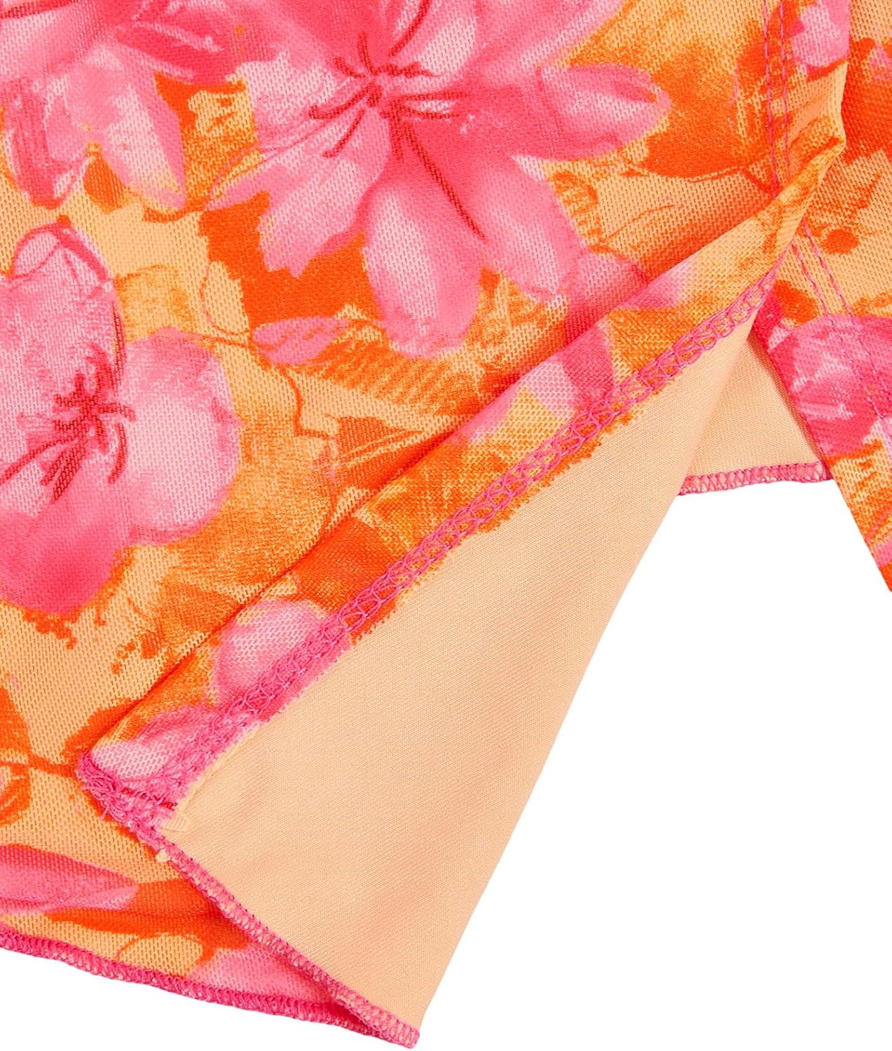 Milumia Women Floral Mesh Strapless Ruched Tube Top Split Hem Sleeveless Bandeau Crop Tops - Image 4