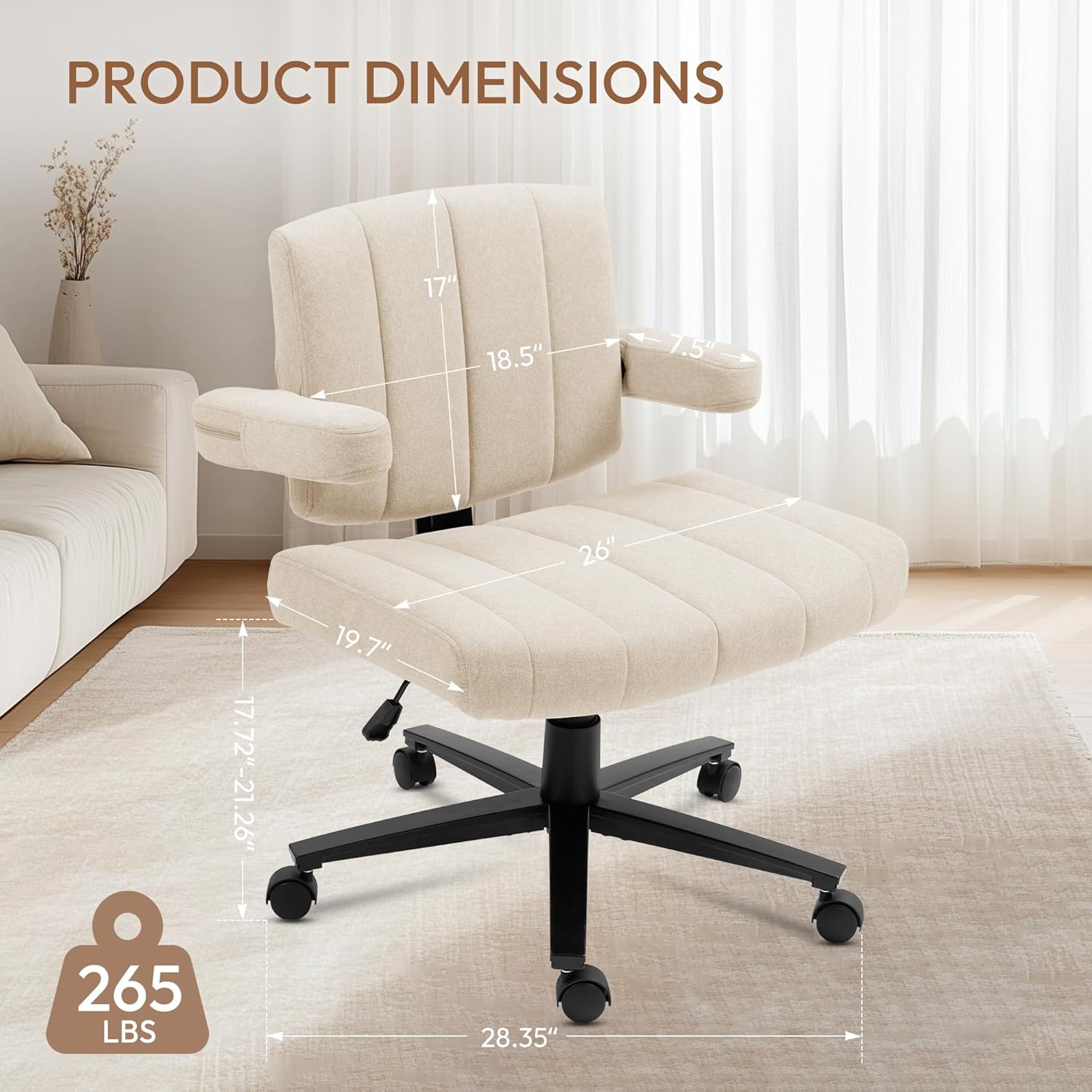 Criss Cross Wheeled Chair - Adaptable Comfort for Every Need, High-Backed, with Adjustable Wide Armrests, Anti-Skid Fabric Upholstery, and a Sleek Modern Aesthetic for Home Office Use