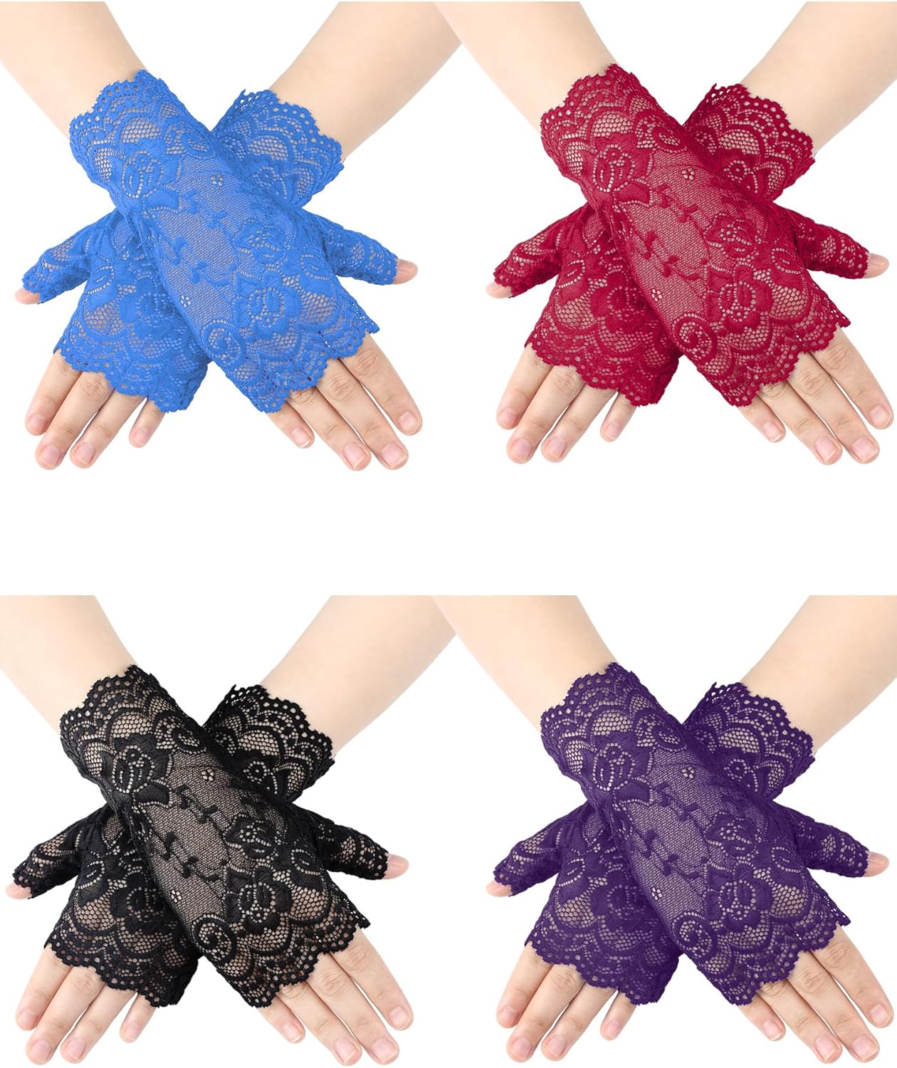 Geyoga 4 Pairs Women's Lace Gloves Fingerless Floral Lace Gloves Costume Wedding Prom Gloves for Tea Party Cosplay