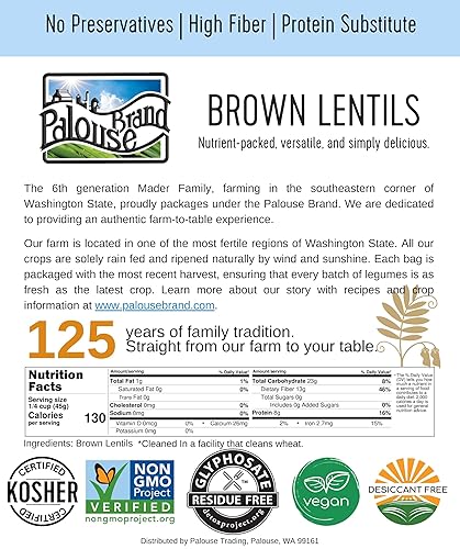 Miniatura 5 de Palouse - Lentejas pequeñas color marrón  Pardina o marrón español  Proyecto sin OMG verificado  5 libras  100 no irradiado  Certificado Kosher