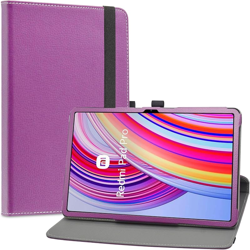 Compatible con Xiaomi Redmi Pad Pro/Poco Pad/onn. Funda para Tablet Pro 12.1, Funda de PU con Soporte de rotación de 360 ​​Grados, Púrpura