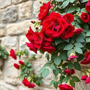 1 Fragrant Rosa Nina Weibull Pastel Red Climbing English Rose Bare Rooted Bush Plant -Brighten Garden Outdoor Landscape Shrub Border Walkway Hedge